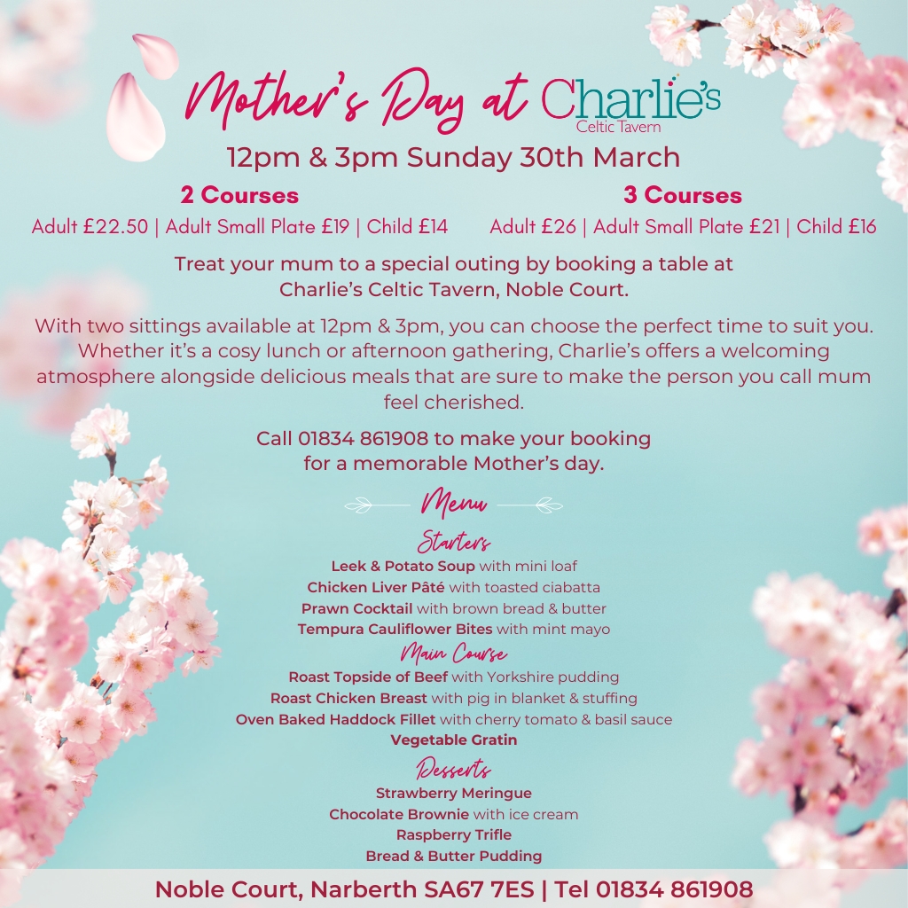 Mother's Day at Charlie's Celtic Tavern 12pm & 3pm Sunday 30th March