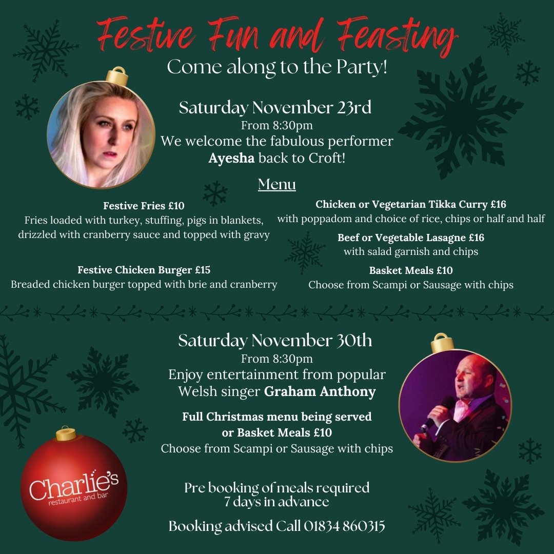 Festive Fun & Feasting at Charlie's Croft 23rd and 30th November